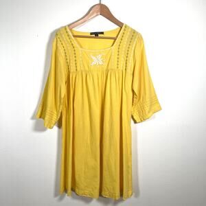 Gudrun Sjoden Dress Small Yellow Sundress Lightweight Flowy Folk Lagenlook Artsy